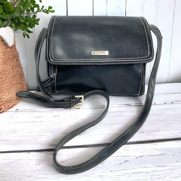 Liz Claiborne Get Organized Multifunction Crossbody Bag Black Faux Leather - Picture 1 of 16
